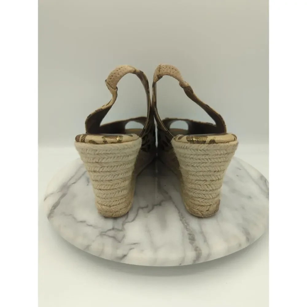 Chico’s Wedge 10 Metallic Animal Print‎ Leopard Peep Toe Slingback Espadrilles